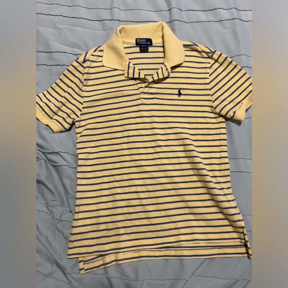 POLO RALPH LAUREN Boys SzM (10/12) pale yellow and blue striped polo shirt